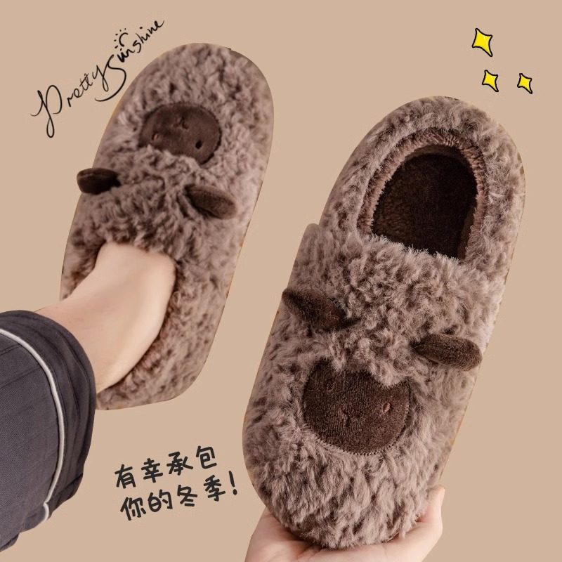 保暖棉拖鞋男士冬季外穿厚底防滑可爱小羊家居室内毛绒包跟棉鞋女,流行男鞋,包头拖,淘宝优惠券,粉丝福利购,淘宝优惠卷