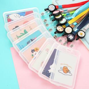 可拉伸挂绳卡套带绳子学生饭卡韩国易拉扣小清新公交卡卡包一片式