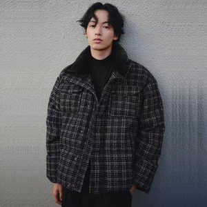 GXG男装 小香风羽绒服男立领格子面包服2023冬季新款加厚羽绒外套