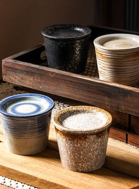 复古陶瓷主人杯粗陶迷你杯日式茶杯带盖咖啡杯小杯子猪口杯宅寂风