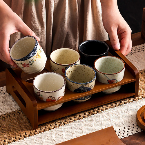 主人杯釉下彩杯喝茶小杯子家用陶瓷茶具茶杯6只套装茶碗复古日式