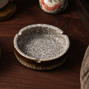 日式复古仿古粗陶家用陶瓷烟灰缸高级感小众创意古风小号烟缸中古