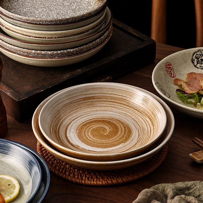 日式风复古厨房家用陶瓷餐盘餐具炒菜盘盘子碟子盘碟菜盘深盘中式