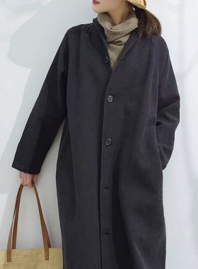 柒白冬季外套2025新款女宽松大码气质显瘦黑色长款厚实亲肤棉风衣