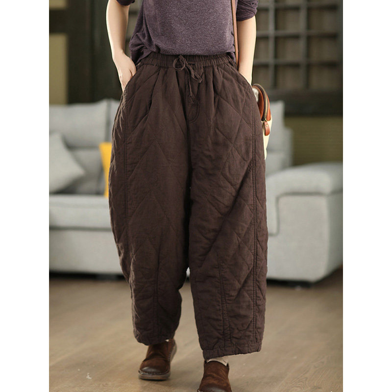 柒白2025秋冬新款文艺高档砂洗亚麻加厚棉裤气质宽松显瘦保暖长裤,女装/女士精品,棉裤/羽绒裤,淘宝优惠券,粉丝福利购,淘宝优惠卷