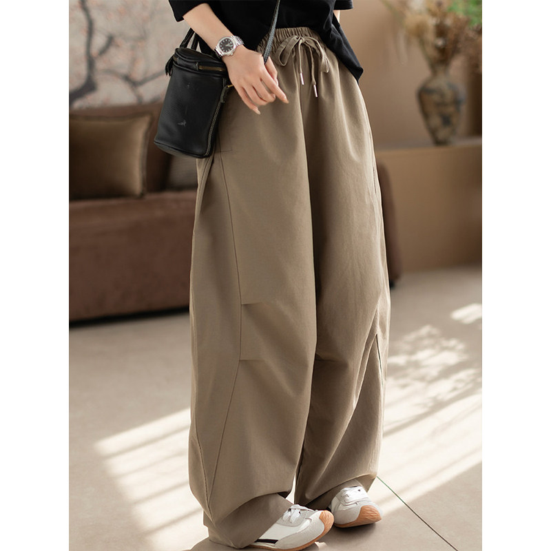 柒白2026春季新款运动休闲高腰系带显瘦弯刀裤女宽松慵懒阔腿长裤,女装/女士精品,休闲裤,淘宝优惠券,粉丝福利购,淘宝优惠卷