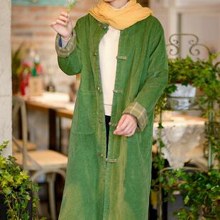 柒白灯芯绒棉衣棉服女2025春季新款新中式宽松加厚保暖夹棉长外套