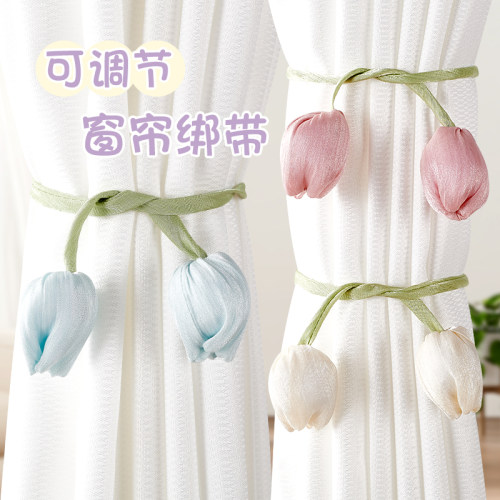 窗帘扣环捆绑带一对装花朵高级感白纱帘收拢固定扎束带绑收拢绳子