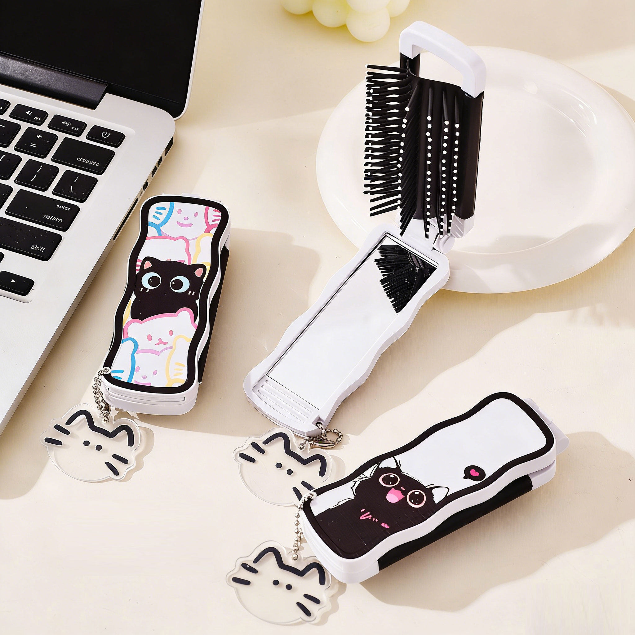 卡通创意梳子镜子一体式便携小随身携带折叠梳学生用送女生礼品