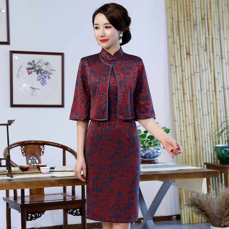 婚礼妈妈礼服套装裙中老年女装母亲礼服连衣裙喜婆婆婚宴装两件套