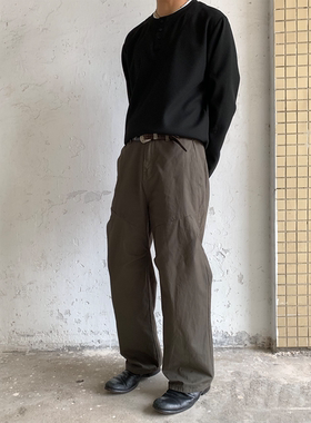 RonnShop美式复古水洗做旧宽松深灰色直筒休闲裤