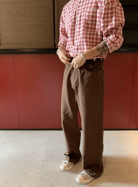 RonnShop日系宽松vintage复古咖色直筒休闲裤cleanfit