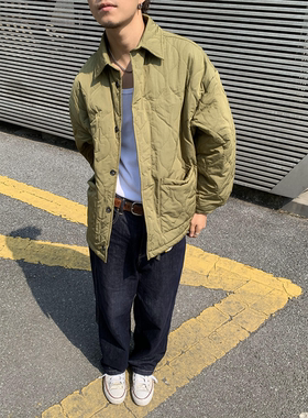 RonnShop秋冬新款日系宽松复古纯色薄款棉服vintage