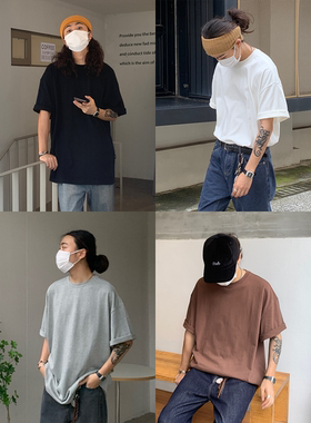 RonnShop日系宽松街头210g纯棉纯色打底T恤短袖