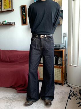 RonnShop日系宽松复古休闲纯色牛仔裤阔腿裤