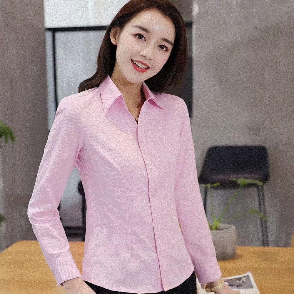职业正装女衬衫V领修身收腰工作服长袖衬衣大码宽松竖条纹棉粉色在类目 女装/女士精品, 衬衫中 - 来自Buy2taobao.com提供专业的淘宝代购服务