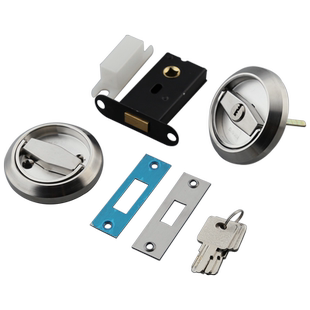 精稳五金不锈钢带拉环双面门锁暗装外开门拉手隐藏型门锁