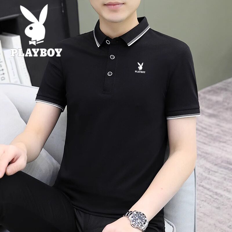花花公子夏季polo衫翻领短袖t恤男商务休闲韩版修身纯棉上衣