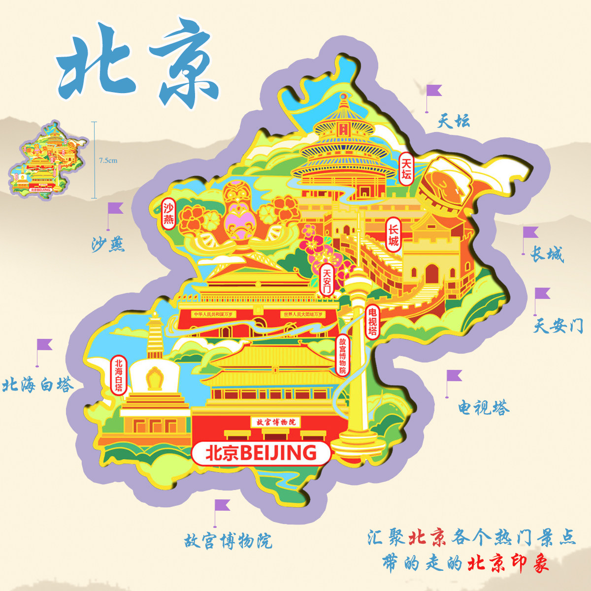 (有版权)北京城市印象金属冰箱贴天坛天安门长城文创旅游伴手礼