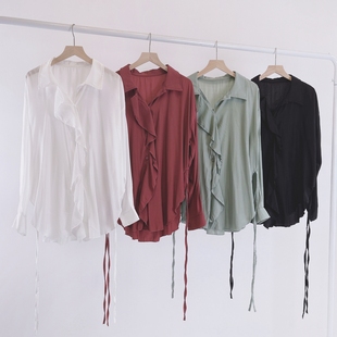 不规则飘逸现代舞舞蹈服练功服衬衫 演出服黑白衬衣男女同款