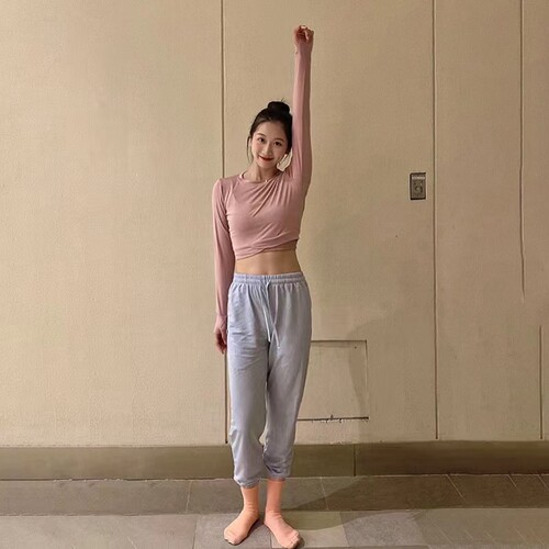 现代舞爵士舞蹈服长袖短款套指袖