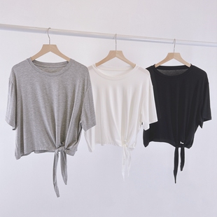 宽松短袖莫代尔舞蹈服现代舞服女古典舞练功服瑜伽打结短款上衣