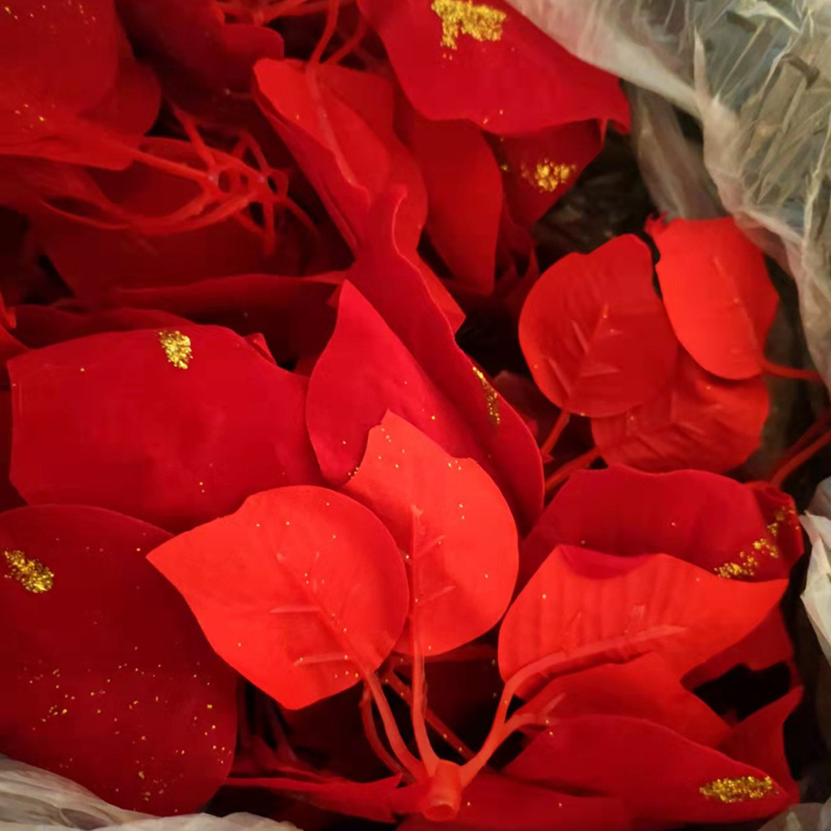 仿真一品红圣诞花布景盆栽绒绢布假花束手工DIY待组合半成品节日