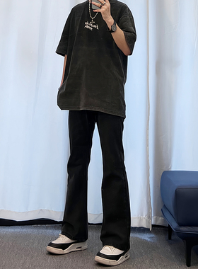 OAOO线上店铺FDM线上商店潮纯黑色微喇叭弹力休闲牛仔裤长裤潮男