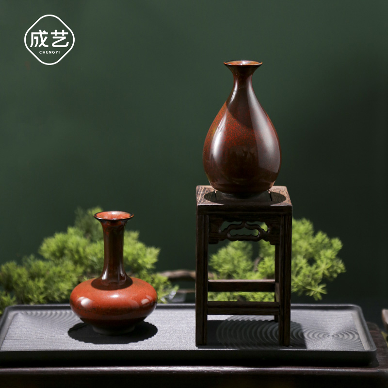 成艺文革建国瓷厂货手工瓷祭红釉扁瓶花瓶老货家藏古瓷器古董古典