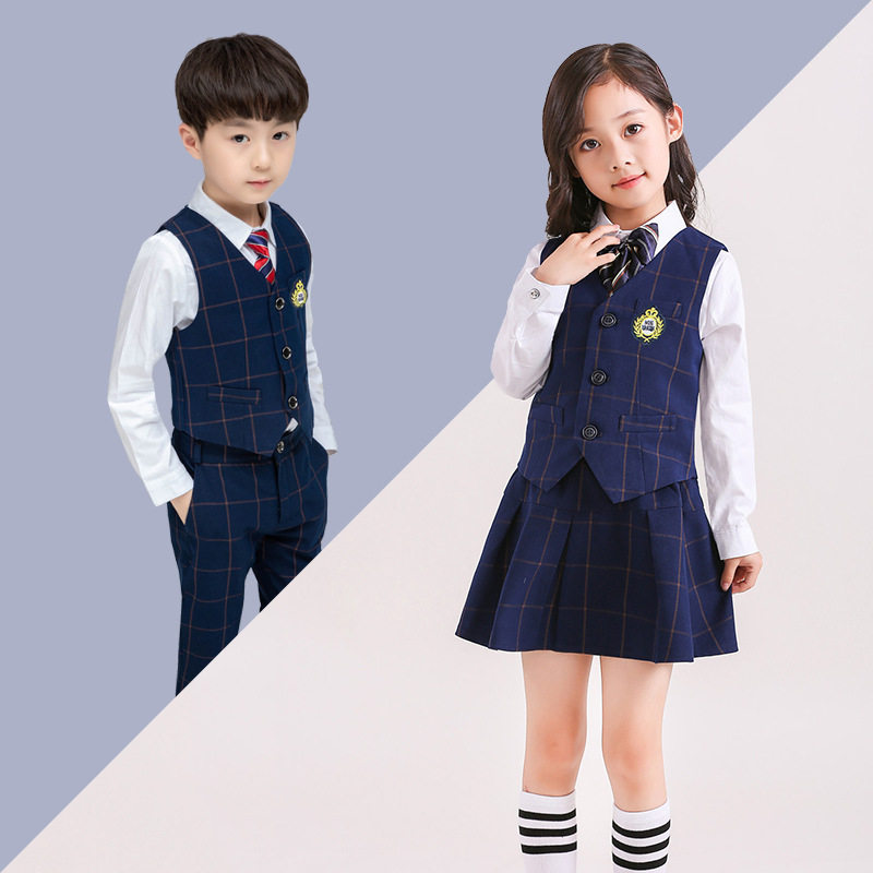 小学生园服校服格子马甲背心套装春秋装学院风