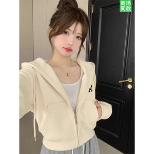 NY秋季短款外套女春秋连帽卫衣2024拉链开衫正肩薄款运动休闲上衣
