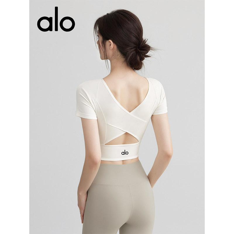 AIo短袖上衣带胸垫瑜伽服女2026新款夏季高级感健身衣普拉提套装