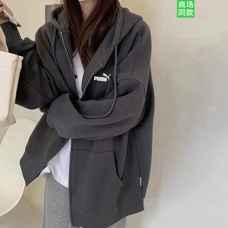 官网奥莱学院风休闲纯棉卫衣2025春秋宽松慵懒风拉链连帽开衫外套