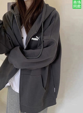 官网奥莱学院风休闲纯棉卫衣2025春秋宽松慵懒风拉链连帽开衫外套