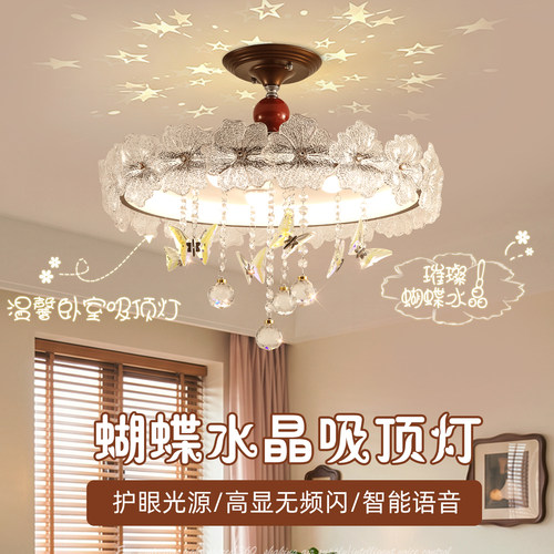 法式蝴蝶水晶吊灯护眼星空投影