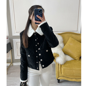 李媚儿 2025早春 外套 篙客入 小香羊驼毛领黑色棉服短款