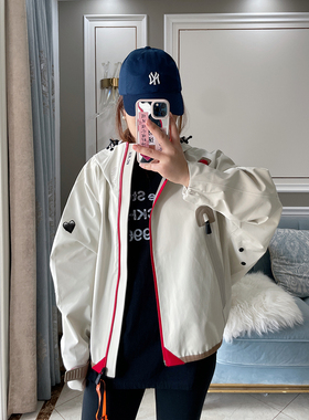 强烈推荐品质在线~MC拼色宽松休闲压胶风衣女 2023新款冲锋衣外套