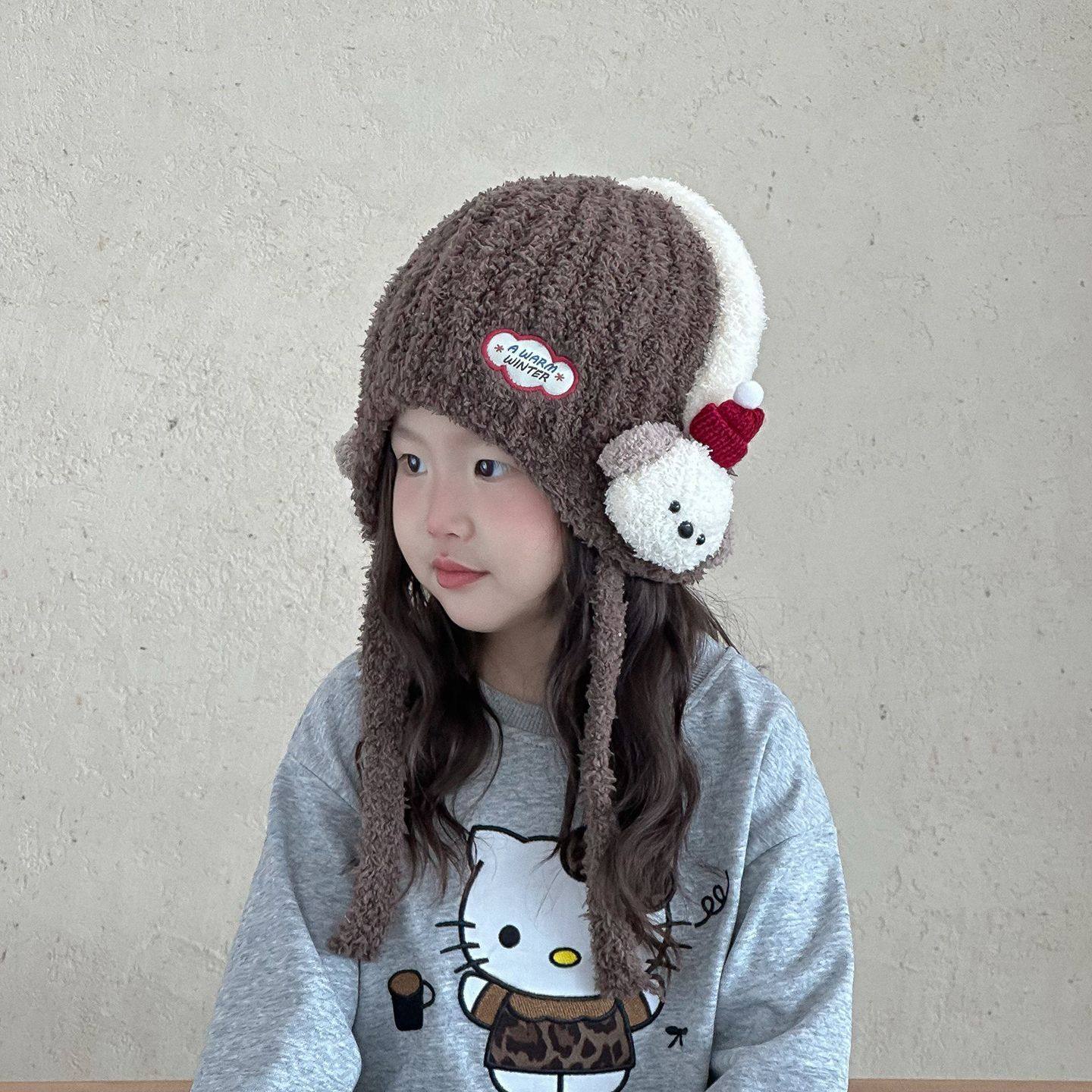 儿童帽子秋冬季护耳毛线帽可爱甜美女宝保暖防寒套头帽超萌针织帽