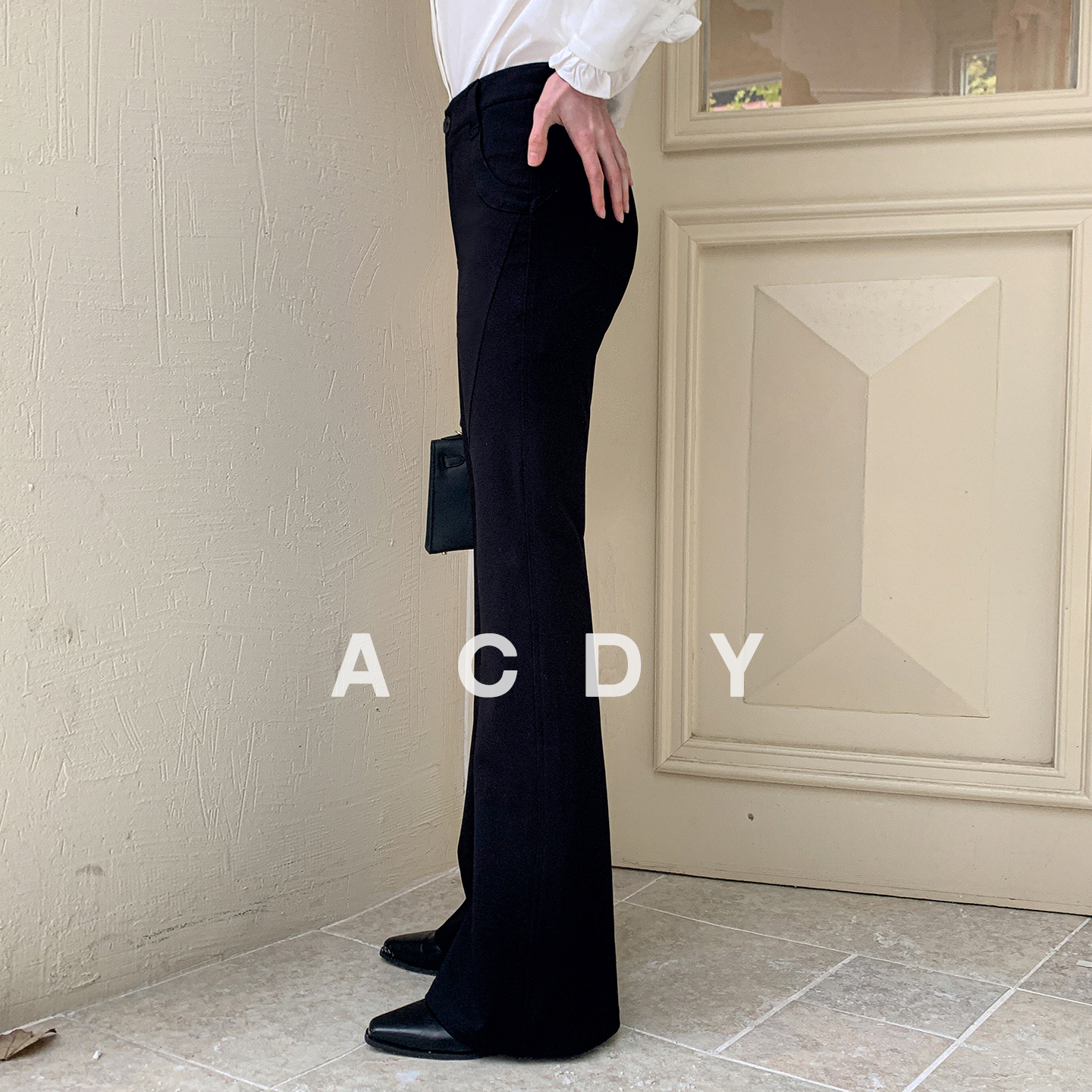 ACDY【摩登步履·长腿舒适区】高腰黑色微喇裤女修身显瘦休闲长裤