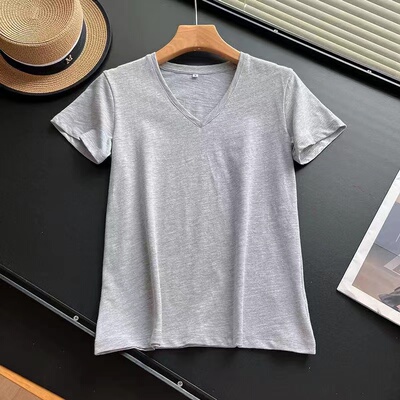 高品质2026夏季新款女装竹节纱V领T恤短袖百搭纯色100%纯棉483460