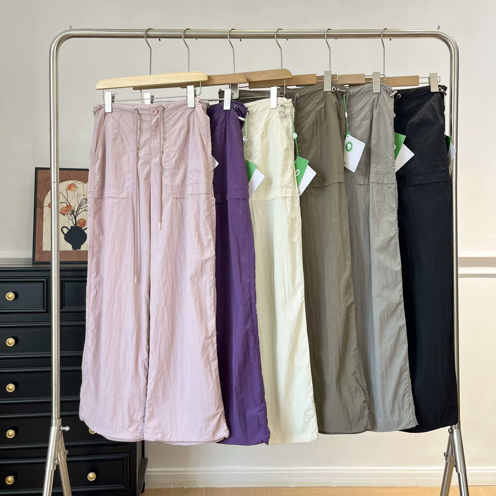 大厂订单!夏季户外登山防泼水降落伞工装裤女小个子宽松休闲抽绳