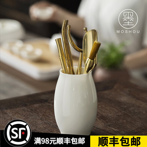 墨守 德化羊脂玉白瓷 茶道六君子套装 黑檀木纯铜可选 茶具配件