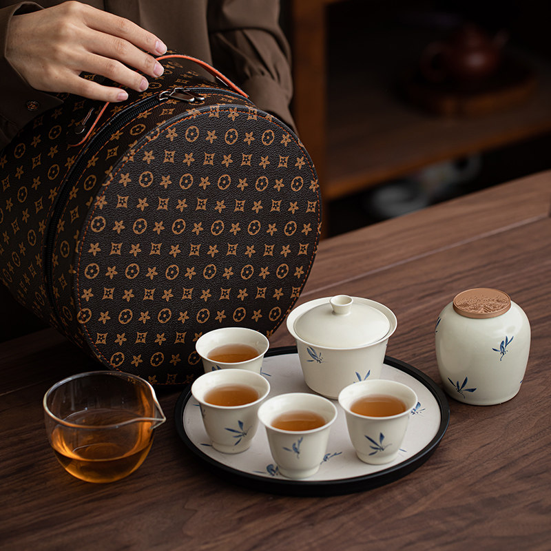 旅行功夫茶具茶盘套装外出携带可携式户外露营陶瓷茶壶随身泡茶器