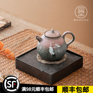 仿复古日式 墨守 茶壶单壶陶瓷窑变仙鹤功夫茶具泡茶壶家用冲茶壶