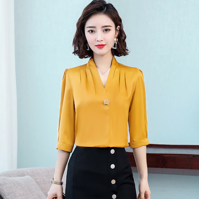 雪纺衬衫女七分袖2020夏季时尚中袖职业衬衣气质韩版百搭宽松上衣