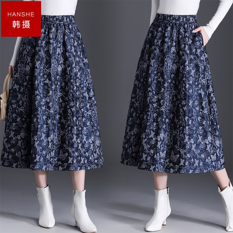 韩摄碎花印花半身裙2026秋季新款女士半身裙高腰显瘦中长款裙子子