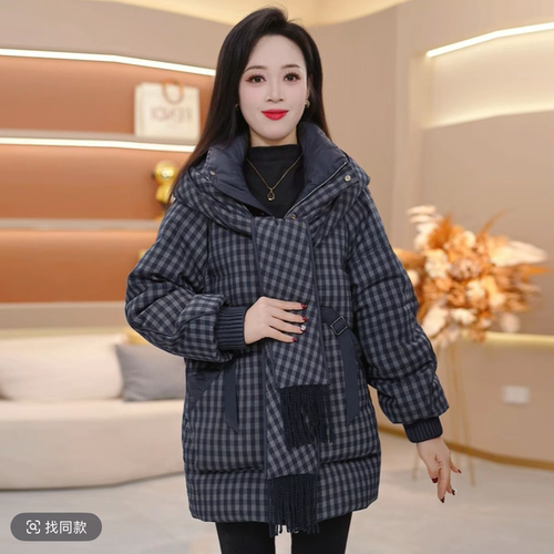 2026冬季新款时尚围巾连帽加厚保暖白鸭绒外套高级大码羽绒服女
