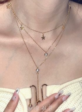 BRNT 小众设计感ins叠戴多层星星月亮钛钢项链甜辣个性潮锁骨链女