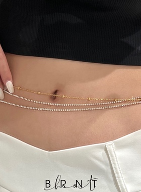BRNT 欧美ins沙滩闪钻简约百搭腰链女身体链街拍钛钢闪钻身体链