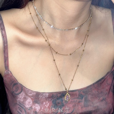 法式轻奢满钻钢珠吊坠项链